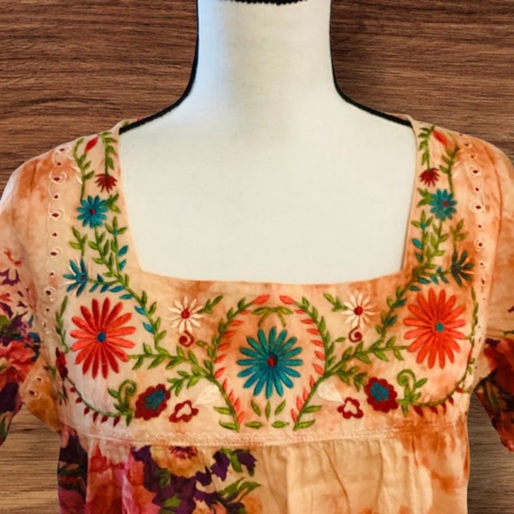 Vintage Goa Square Neck Floral Embroidered Boho Women's Top in Mango ~ Large NWT - Picture 6 of 11